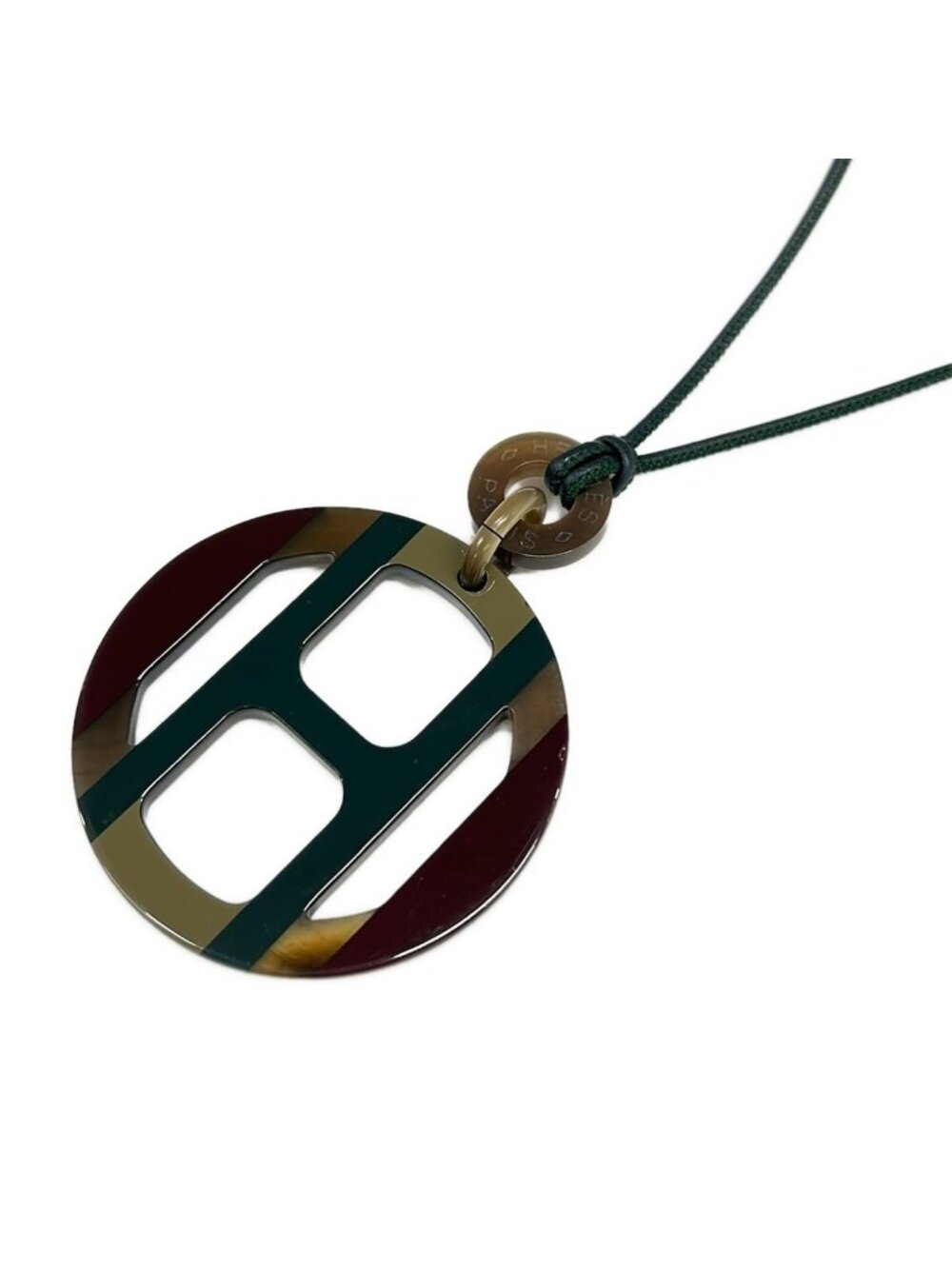 Hermes Necklace H Equipe Leather Dark Brown Gray